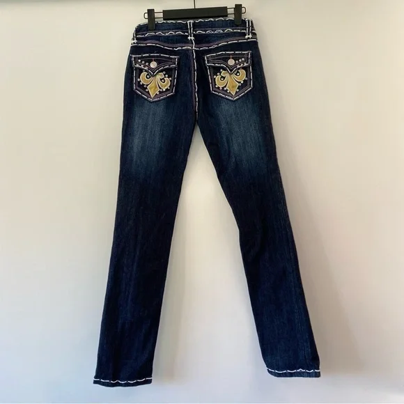 Miss Chic Jeans Rhinestone Straight Leg Jeans Size 9 - Picture 3 of 8